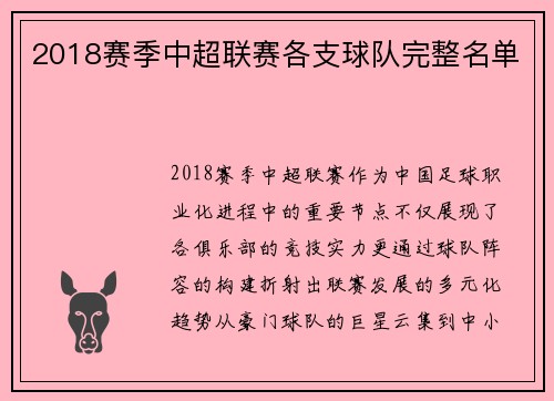 2018赛季中超联赛各支球队完整名单